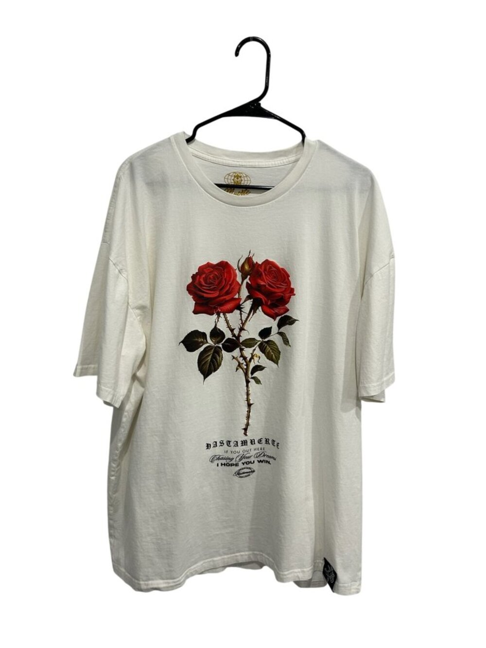 Hustle Daily Muerte 3XL White Graphic T-Shirt Red Roses Floralcore Dark Romantic